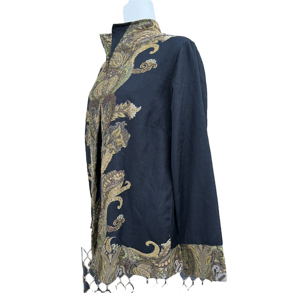 Anu 100% Wool Embroidered Art to Wear Open Style Size L Cardigan A000213 - Picture 3 of 8